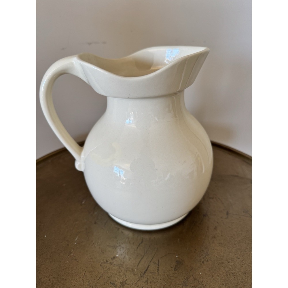USA Pottery Pitcher White Farmhouse Cottage Flowers Granny Core Aesthetic Prim